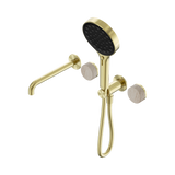 Nero Serenity Progressive Shower System 220mm Spout Serenity Shower Trim Kit Only Rome Travertine Handle Brushed Gold 24E087BG