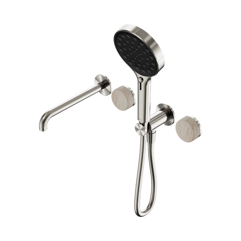 Nero Serenity Progressive Shower System 220mm Spout Serenity Shower Trim Kit Only Rome Travertine Handle Brushed Nickel 24E087BN