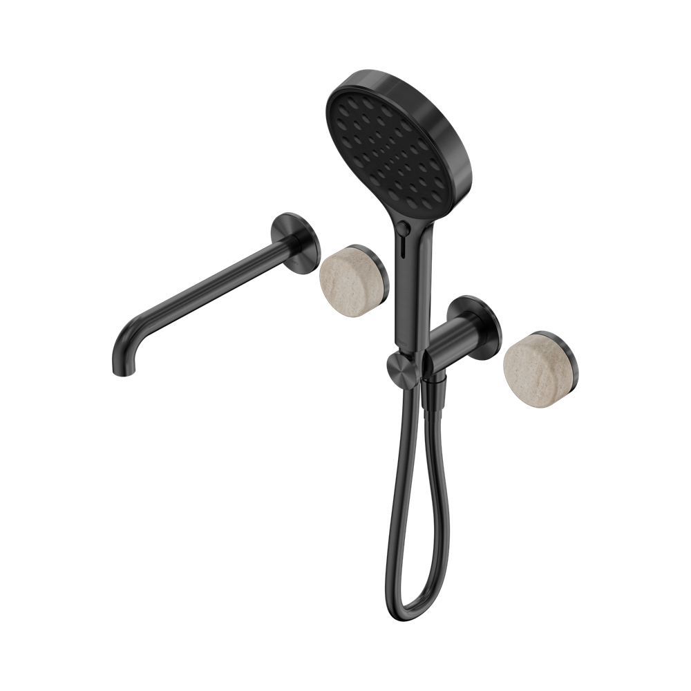 Nero Serenity Progressive Shower System 220mm Spout Serenity Shower Trim Kit Only Rome Travertine Handle Gunmetal 24E087GM
