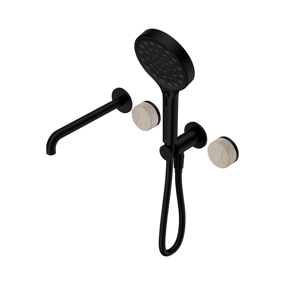 Nero Serenity Progressive Shower System 220mm Spout Serenity Shower Trim Kit Only Rome Travertine Handle Matte Black 24E087MB
