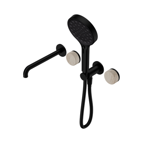 Nero Serenity Progressive Shower System 220mm Spout Serenity Shower Trim Kit Only Rome Travertine Handle Matte Black 24E087MB