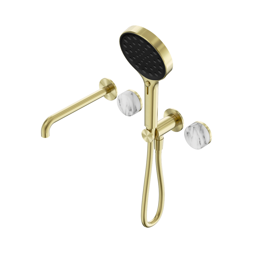 Nero Serenity Progressive Shower System 220mm Spout Serenity Shower Trim Kit Only Arabescato Corchia Handle Brushed Gold 24E088BG