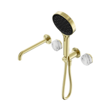 Nero Serenity Progressive Shower System 220mm Spout Serenity Shower Trim Kit Only Arabescato Corchia Handle Brushed Gold 24E088BG