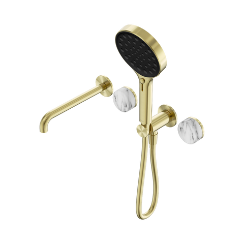 Nero Serenity Progressive Shower System 220mm Spout Serenity Shower Trim Kit Only Arabescato Corchia Handle Brushed Gold 24E088BG