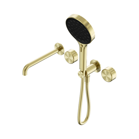 Nero Serenity Progressive Shower System 220mm Spout Serenity Shower Trim Kit Only Metal Handle Brushed Gold 24E090BG