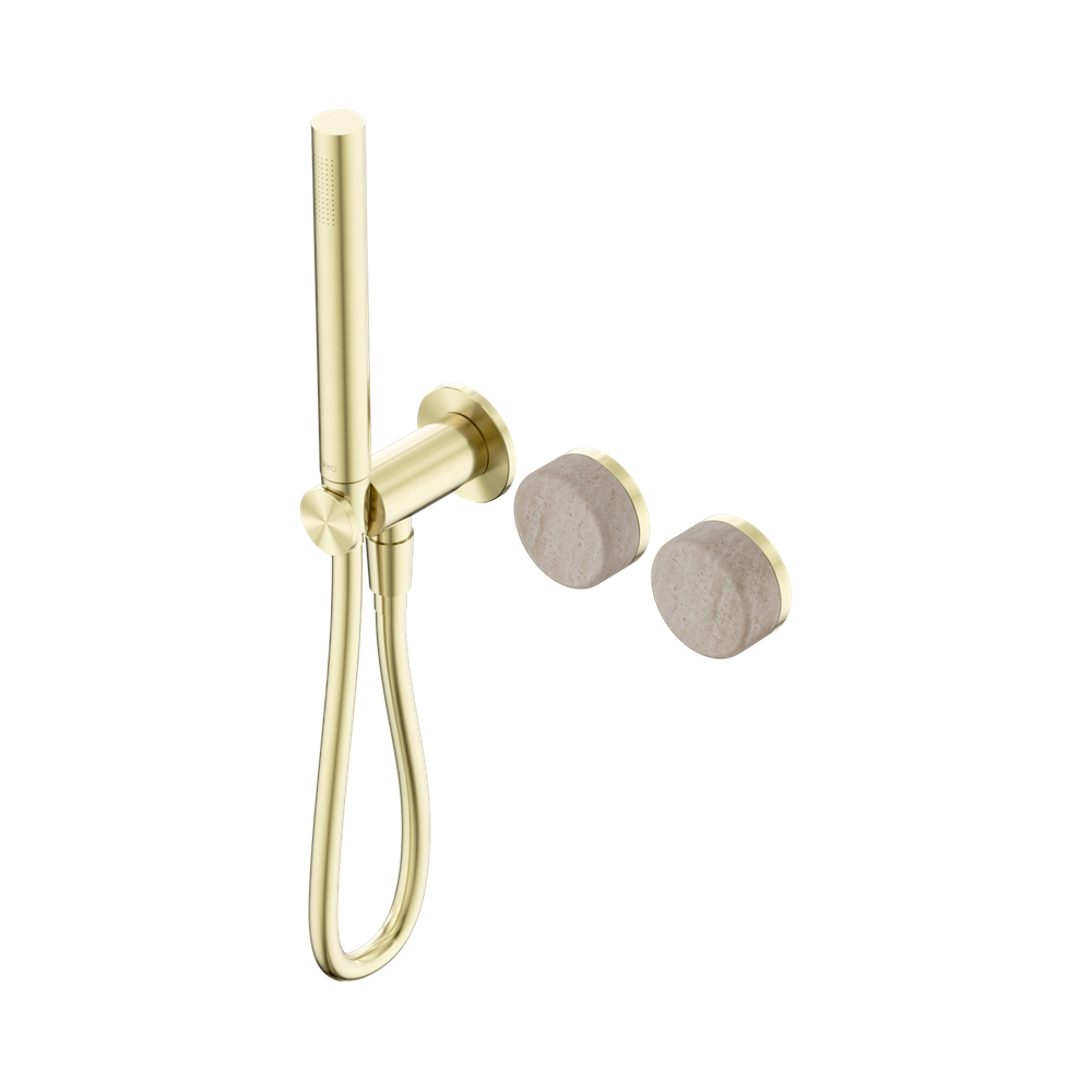 Nero Serenity Progressive Shower System Slim Shower Trim Kit Only Rome Travertine Handle Brushed Gold 24E093BG