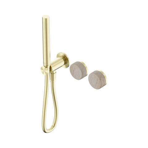 Nero Serenity Progressive Shower System Slim Shower Trim Kit Only Rome Travertine Handle Brushed Gold 24E093BG