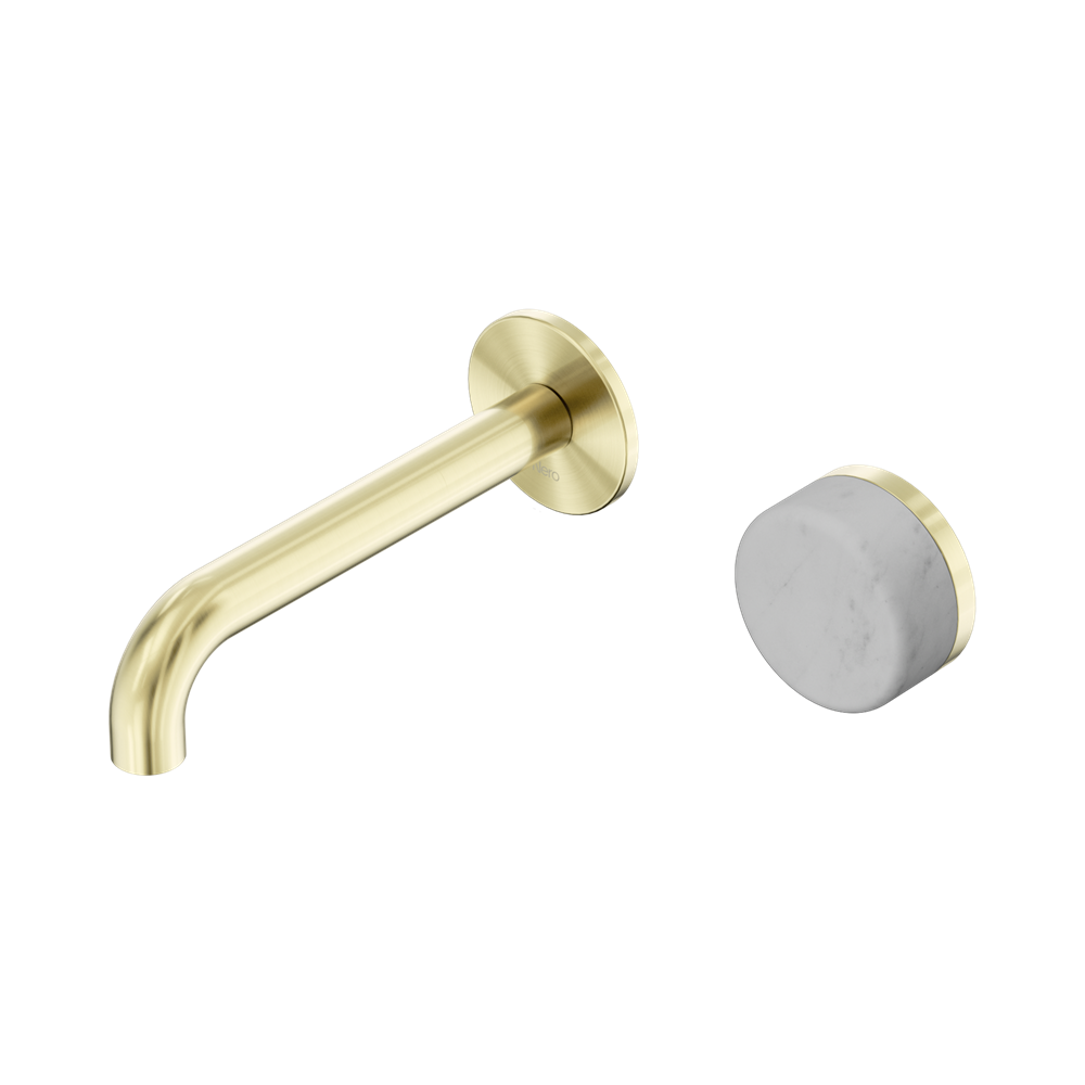 Nero Serenity Progressive Wall Basin Mixer Set 160mm Spout Trim Kit Only Carrara Handle Brushed Gold 24E103BG