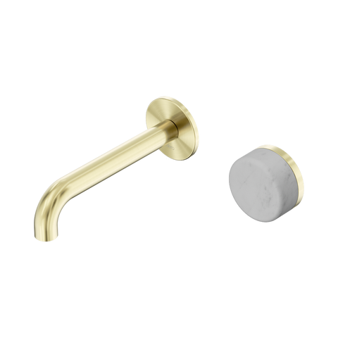 Nero Serenity Progressive Wall Basin Mixer Set 160mm Spout Trim Kit Only Carrara Handle Brushed Gold 24E103BG