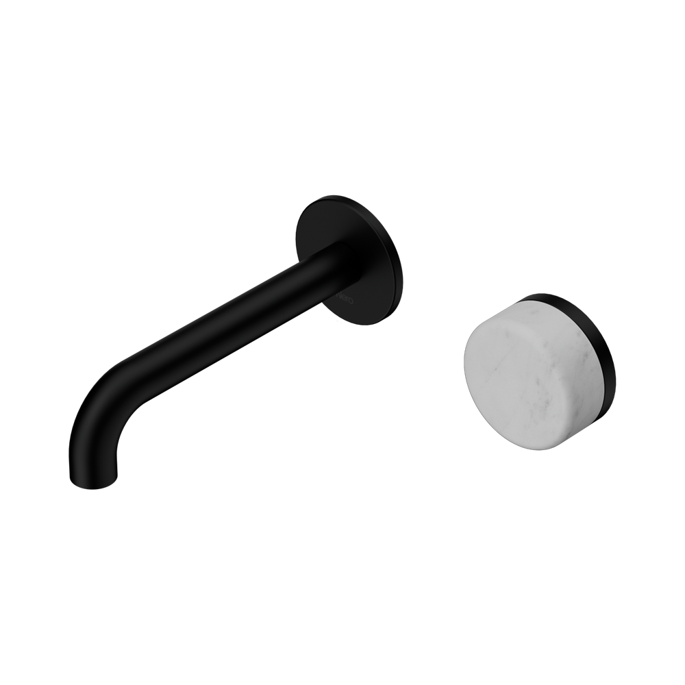 Nero Serenity Progressive Wall Basin Mixer Set 160mm Spout Trim Kit Only Carrara Handle Matte Black 24E103MB