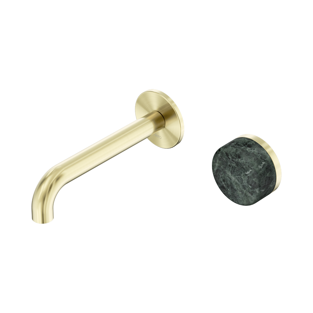 Nero Serenity Progressive Wall Basin Mixer Set 160mm Spout Trim Kit Only Verde Alpi Handle Brushed Gold 24E104BG