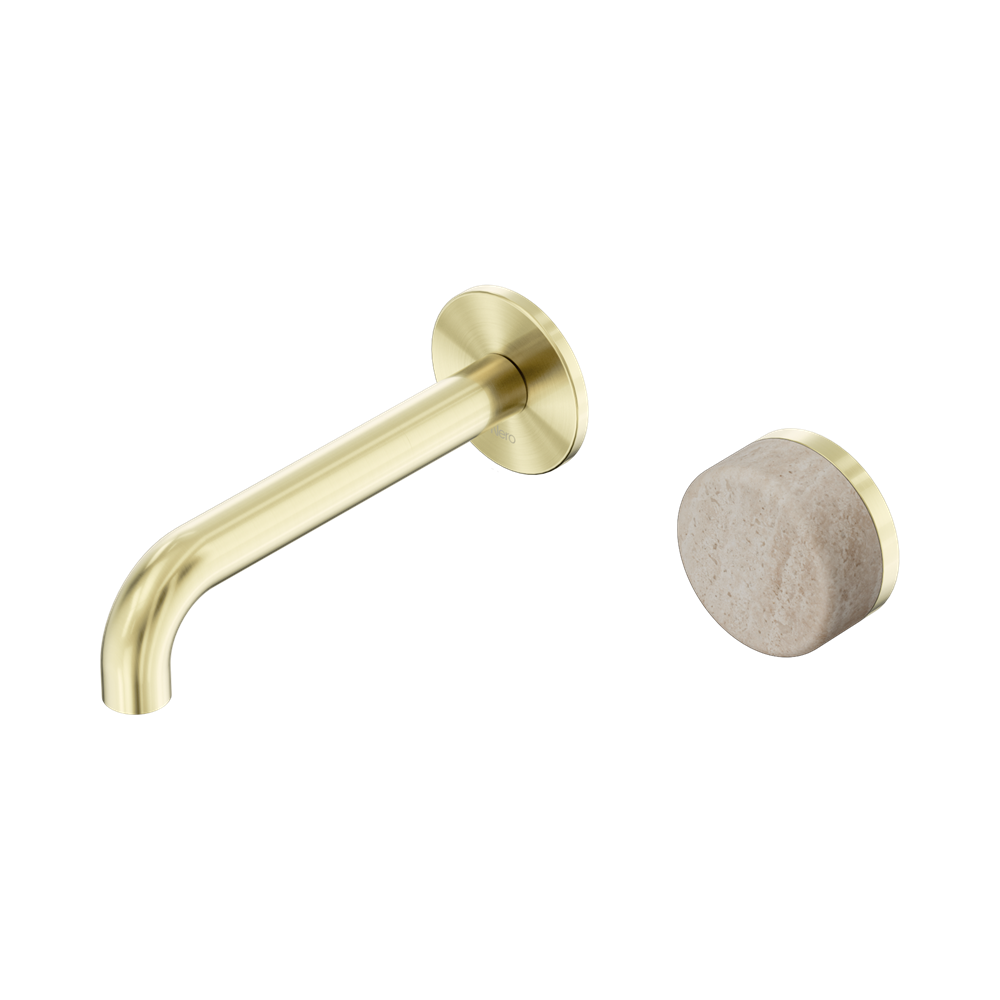 Nero Serenity Progressive Wall Basin Mixer Set 160mm Spout Trim Kit Only Rome Travertine Handle Brushed Gold 24E105BG