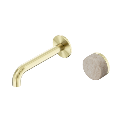 Nero Serenity Progressive Wall Basin Mixer Set 160mm Spout Trim Kit Only Rome Travertine Handle Brushed Gold 24E105BG