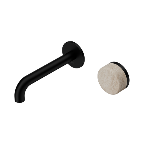 Nero Serenity Progressive Wall Basin Mixer Set 160mm Spout Trim Kit Only Rome Travertine Handle Matte Black 24E105MB