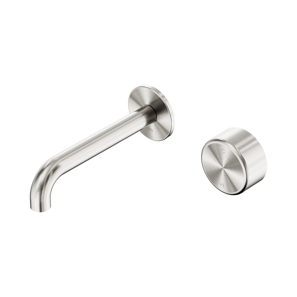 Nero Serenity Progressive Wall Basin Mixer Set 160mm Spout Trim Kit Only Metal Handle Brushed Nickel 24E108BN