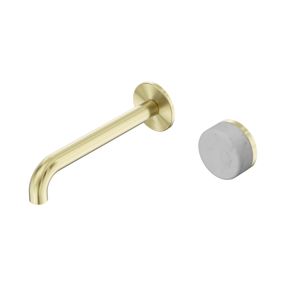 Nero Serenity Progressive Wall Basin Mixer Set 185mm Spout Trim Kit Only Carrara Handle Brushed Gold 24E109BG