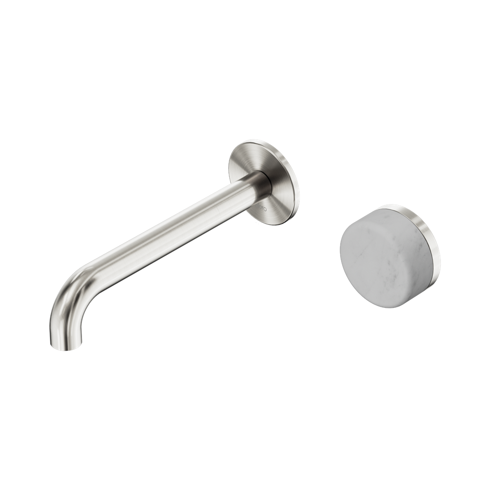 Nero Serenity Progressive Wall Basin Mixer Set 185mm Spout Trim Kit Only Carrara Handle Brushed Nickel 24E109BN