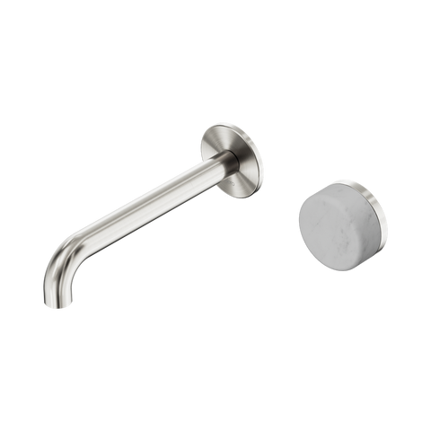 Nero Serenity Progressive Wall Basin Mixer Set 185mm Spout Trim Kit Only Carrara Handle Brushed Nickel 24E109BN