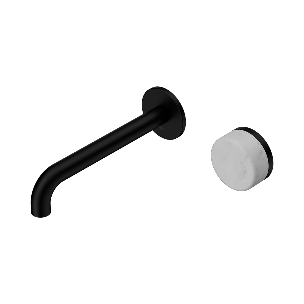 Nero Serenity Progressive Wall Basin Mixer Set 185mm Spout Trim Kit Only Carrara Handle Matte Black 24E109MB
