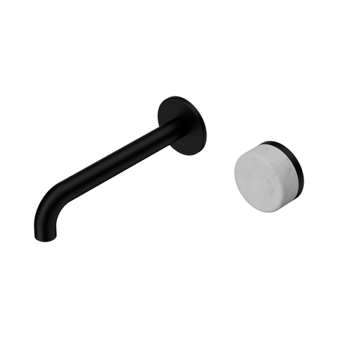 Nero Serenity Progressive Wall Basin Mixer Set 185mm Spout Trim Kit Only Carrara Handle Matte Black 24E109MB