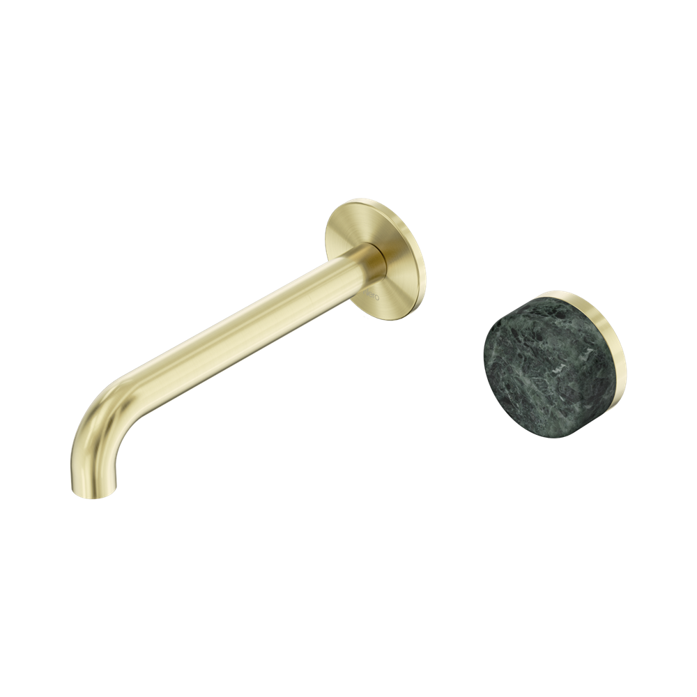 Nero Serenity Progressive Wall Basin Mixer Set 185mm Spout Trim Kit Only Verde Alpi Handle Brushed Gold 24E110BG