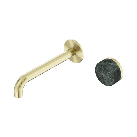 Nero Serenity Progressive Wall Basin Mixer Set 185mm Spout Trim Kit Only Verde Alpi Handle Brushed Gold 24E110BG