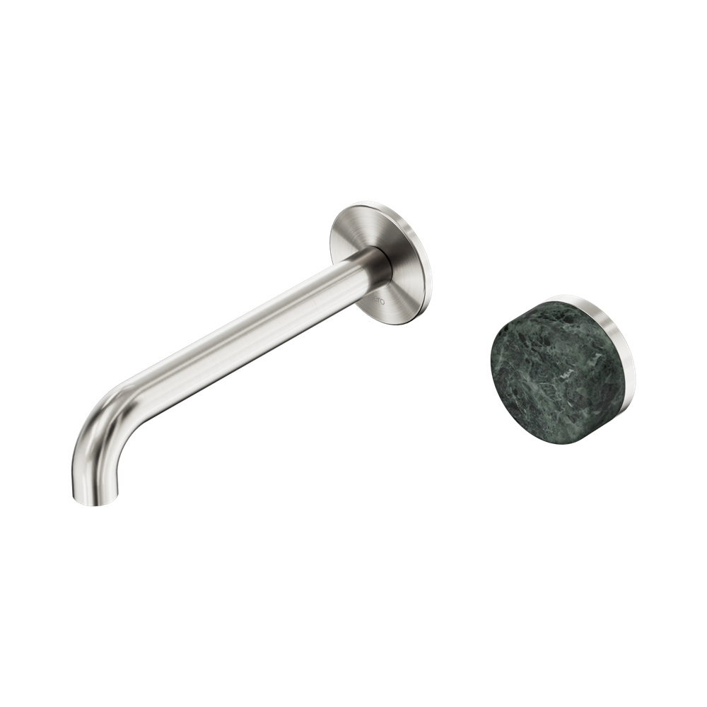 Nero Serenity Progressive Wall Basin Mixer Set 185mm Spout Trim Kit Only Verde Alpi Handle Brushed Nickel 24E110BN