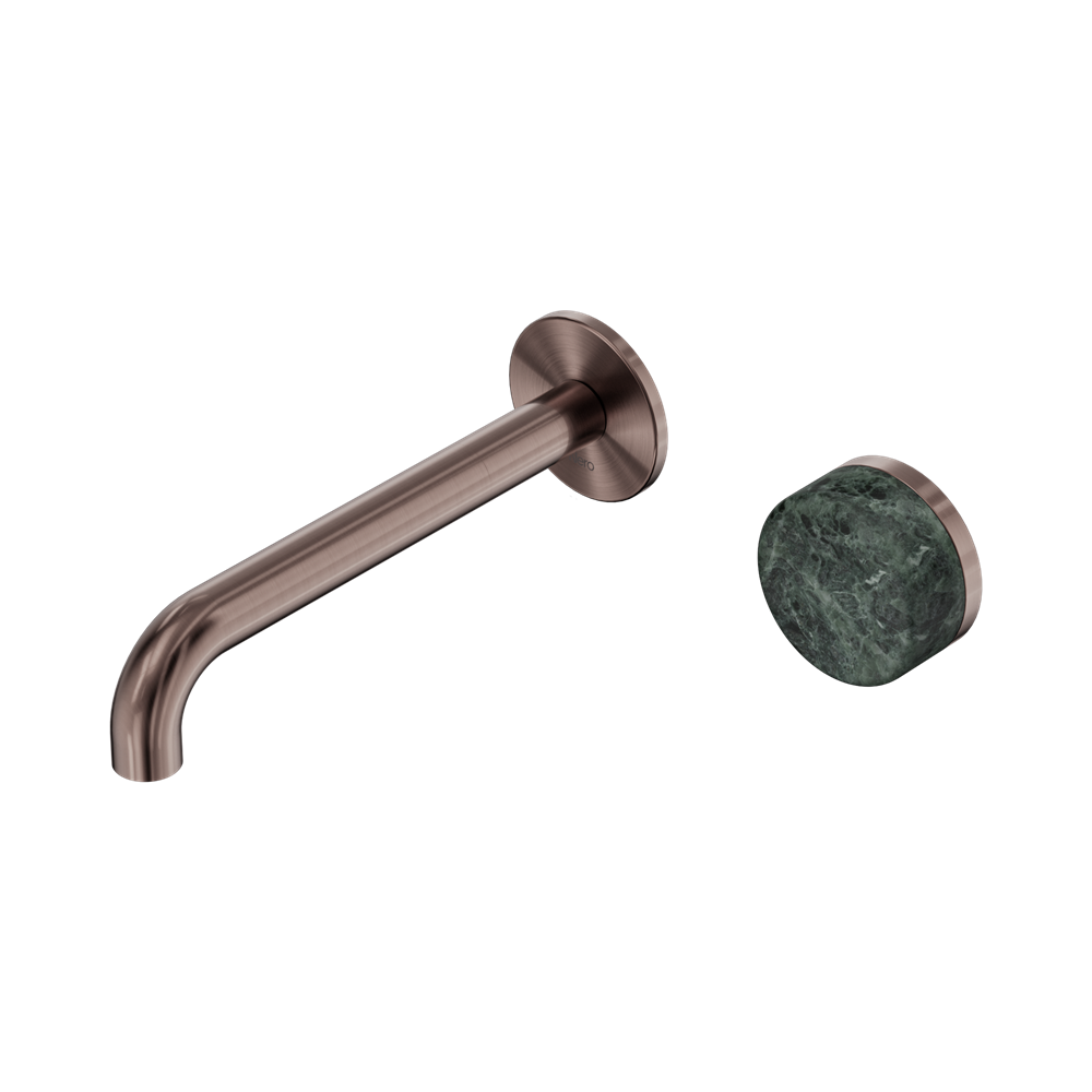Nero Serenity Progressive Wall Basin Mixer Set 185mm Spout Trim Kit Only Verde Alpi Handle Brushed Bronze 24E110BZ