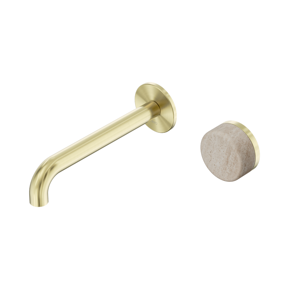 Nero Serenity Progressive Wall Basin Mixer Set 185mm Spout Trim Kit Only Rome Travertine Handle Brushed Gold 24E111BG