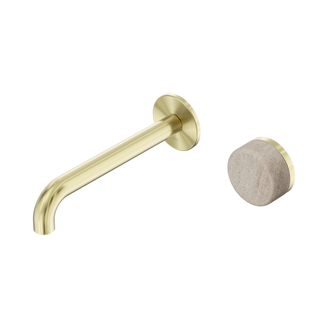 Nero Serenity Progressive Wall Basin Mixer Set 185mm Spout Trim Kit Only Rome Travertine Handle Brushed Gold 24E111BG