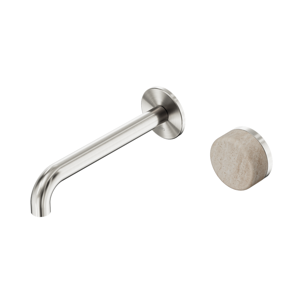 Nero Serenity Progressive Wall Basin Mixer Set 185mm Spout Trim Kit Only Rome Travertine Handle Brushed Nickel 24E111BN