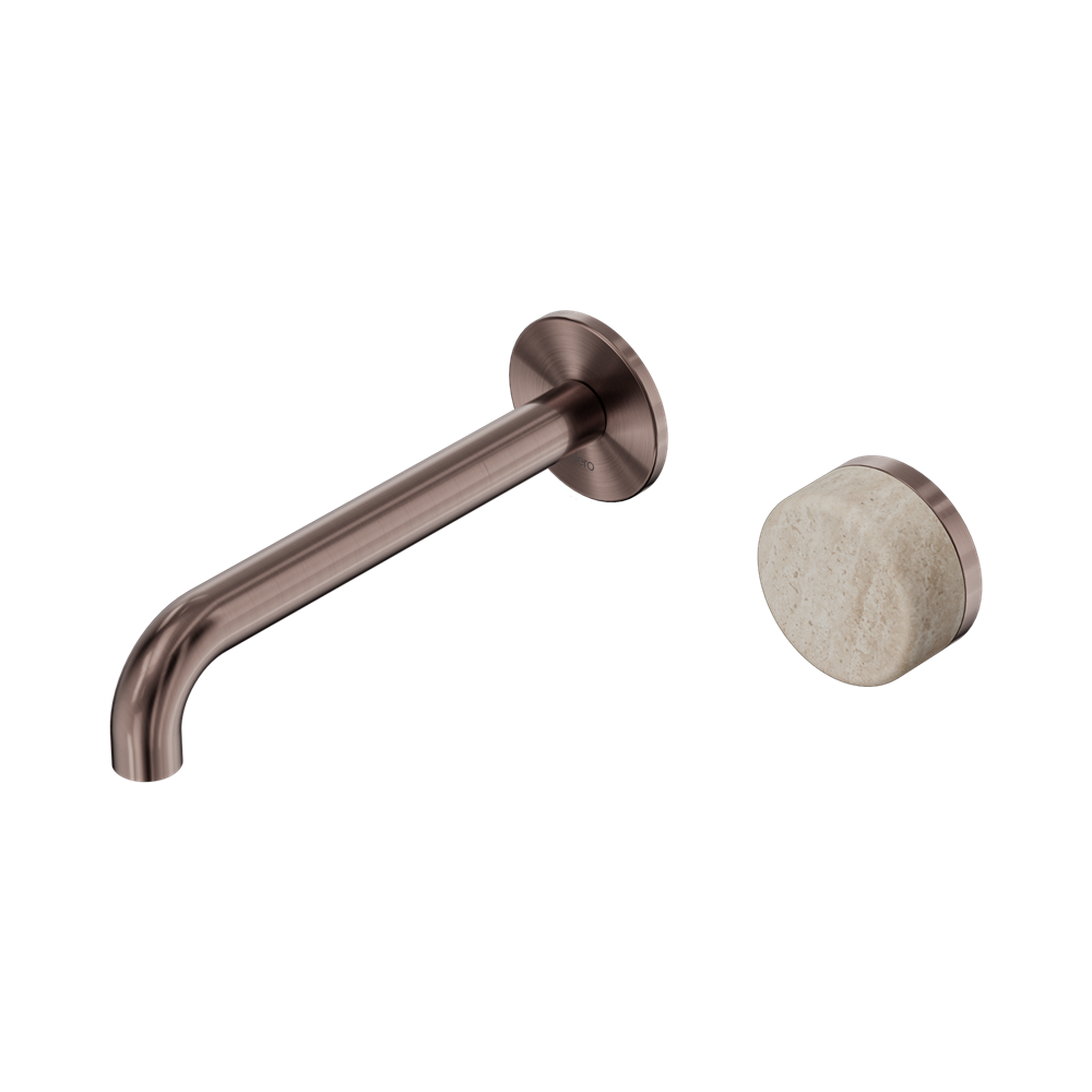 Nero Serenity Progressive Wall Basin Mixer Set 185mm Spout Trim Kit Only Rome Travertine Handle Brushed Bronze 24E111BZ