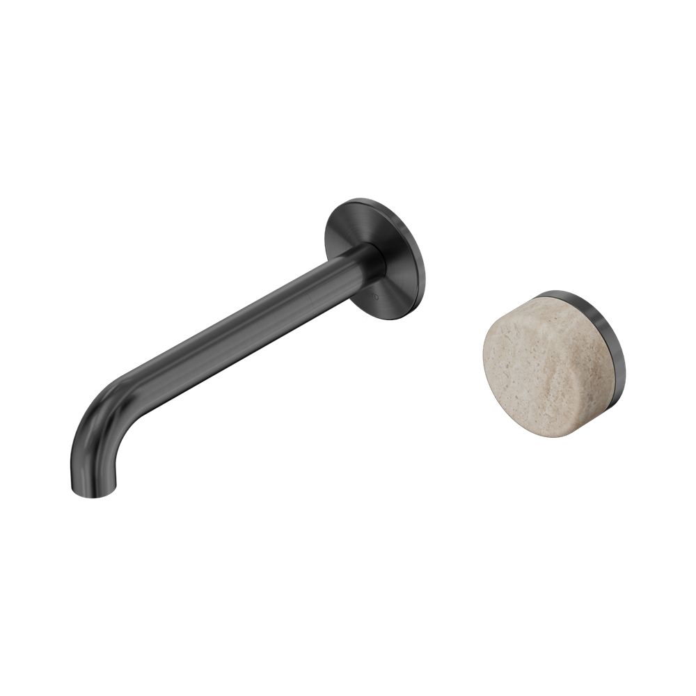 Nero Serenity Progressive Wall Basin Mixer Set 185mm Spout Trim Kit Only Rome Travertine Handle Gunmetal 24E111GM