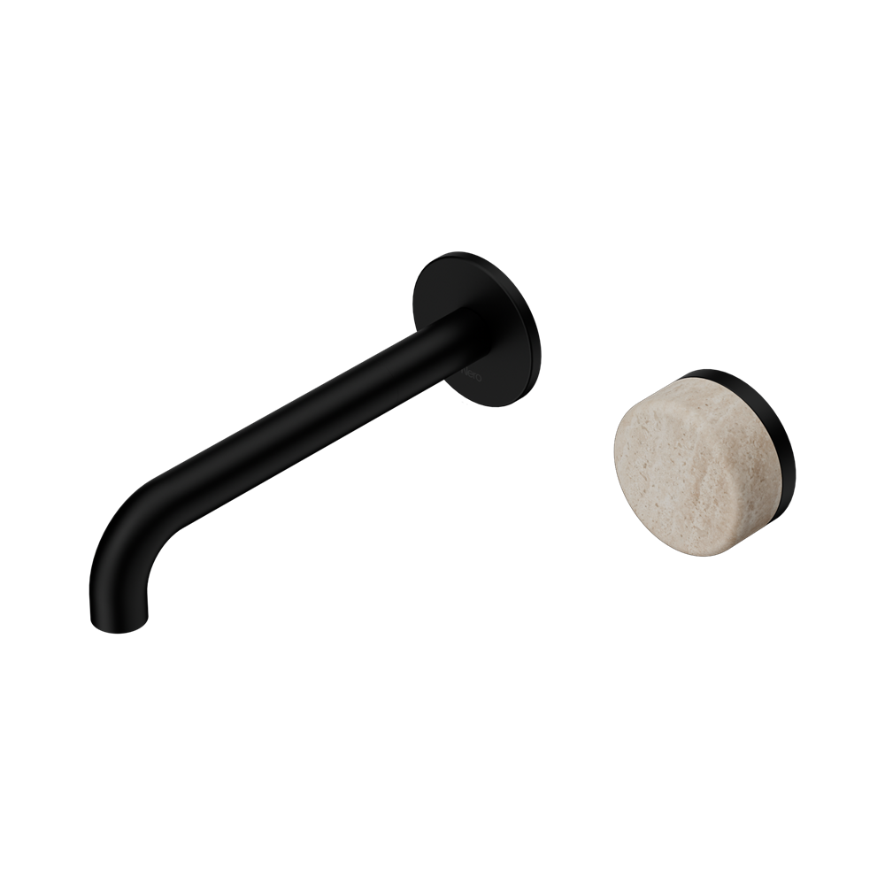 Nero Serenity Progressive Wall Basin Mixer Set 185mm Spout Trim Kit Only Rome Travertine Handle Matte Black 24E111MB