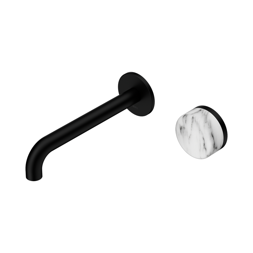 Nero Serenity Progressive Wall Basin Mixer Set 185mm Spout Trim Kit Only Arabescato Corchia Handle Matte Black 24E112MB