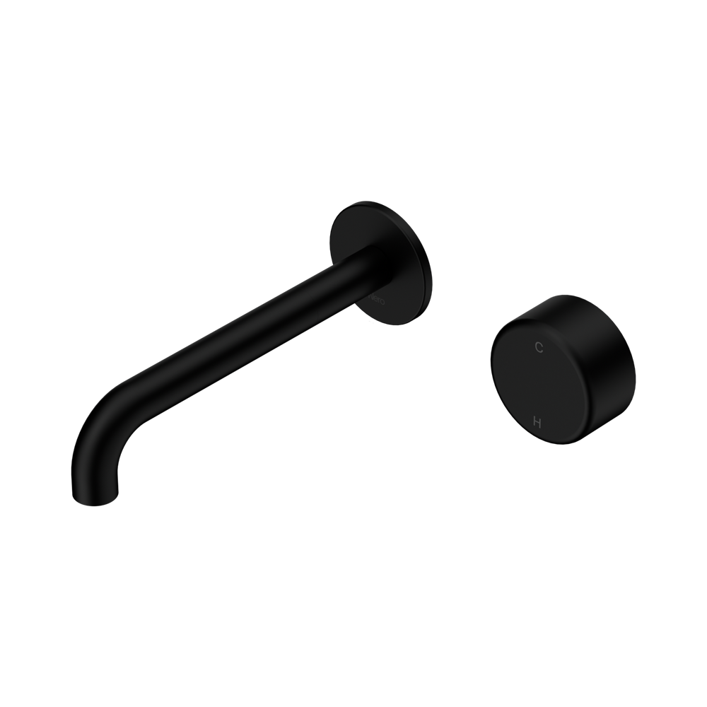 Nero Serenity Progressive Wall Basin Mixer Set 185mm Spout Trim Kit Only Metal Handle Matte Black 24E114MB