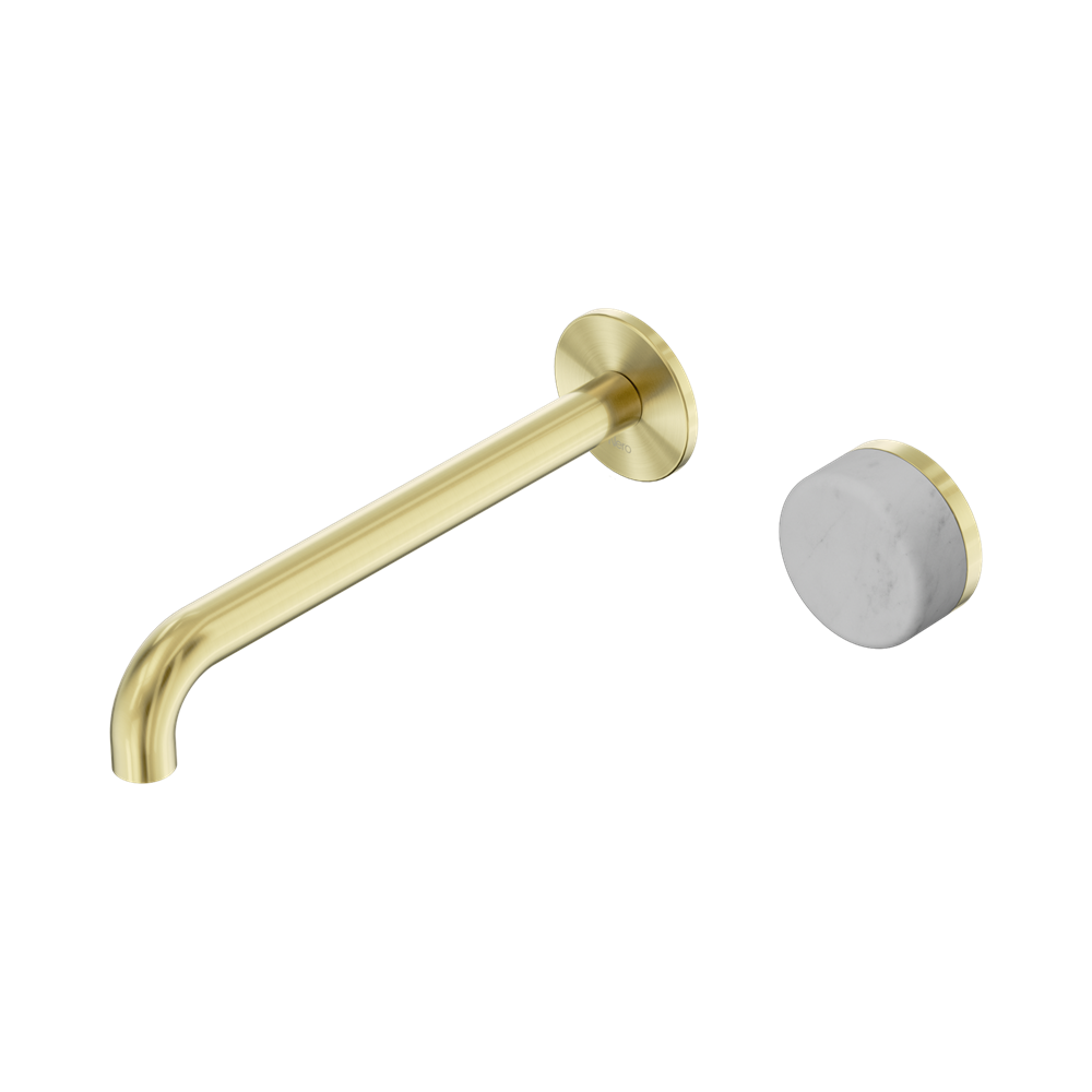 Nero Serenity Progressive Wall Basin Mixer Set 220mm Spout Trim Kit Only Carrara Handle Brushed Gold 24E115BG