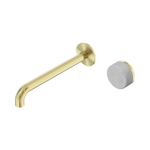 Nero Serenity Progressive Wall Basin Mixer Set 220mm Spout Trim Kit Only Carrara Handle Brushed Gold 24E115BG