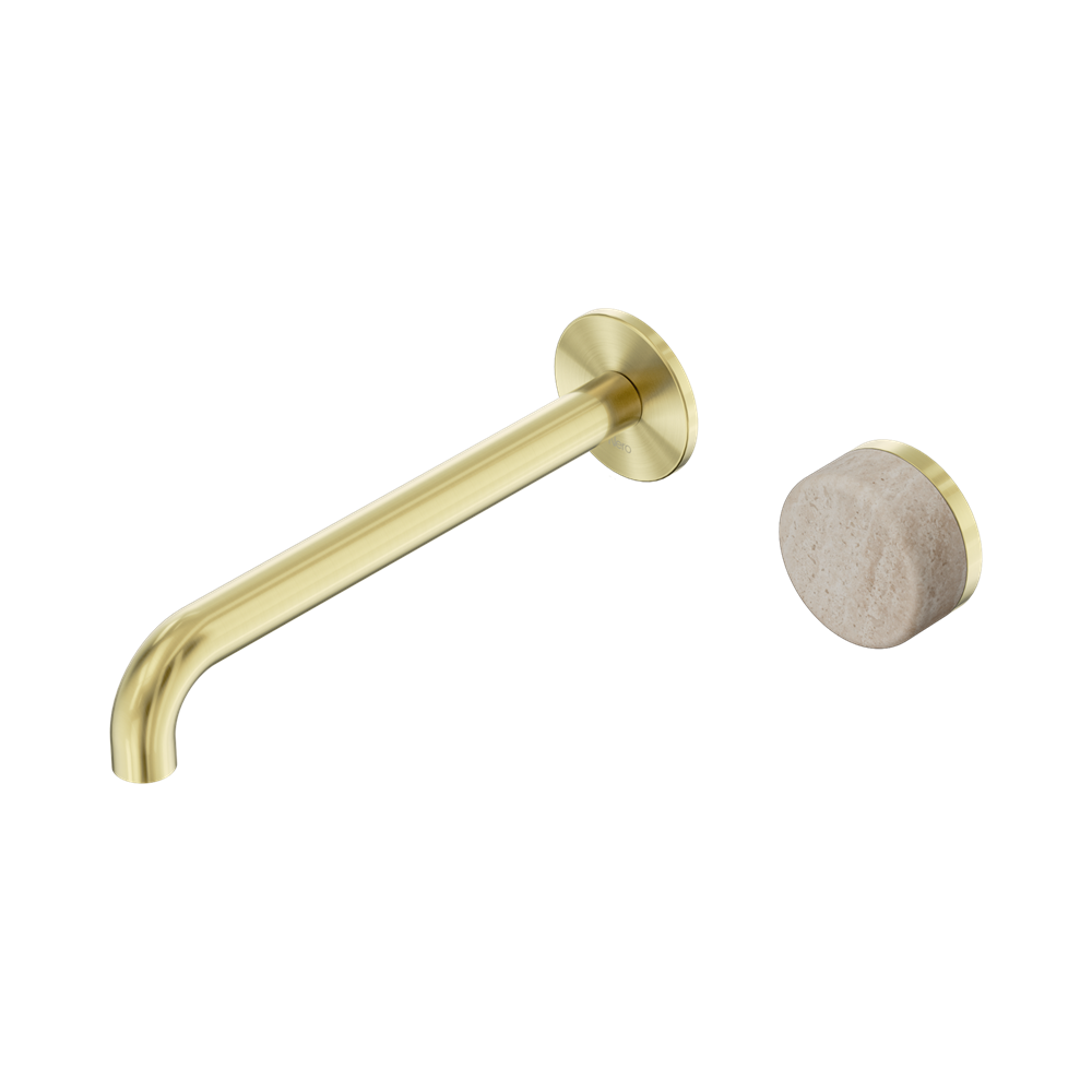 Nero Serenity Progressive Wall Basin Mixer Set 220mm Spout Trim Kit Only Rome Travertine Handle Brushed Gold 24E117BG
