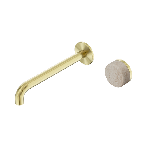 Nero Serenity Progressive Wall Basin Mixer Set 220mm Spout Trim Kit Only Rome Travertine Handle Brushed Gold 24E117BG