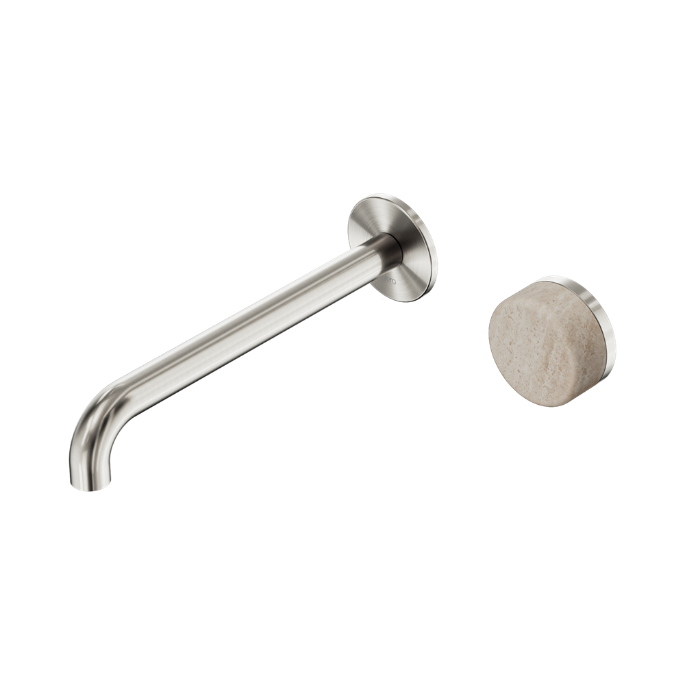 Nero Serenity Progressive Wall Basin Mixer Set 220mm Spout Trim Kit Only Rome Travertine Handle Brushed Nickel 24E117BN