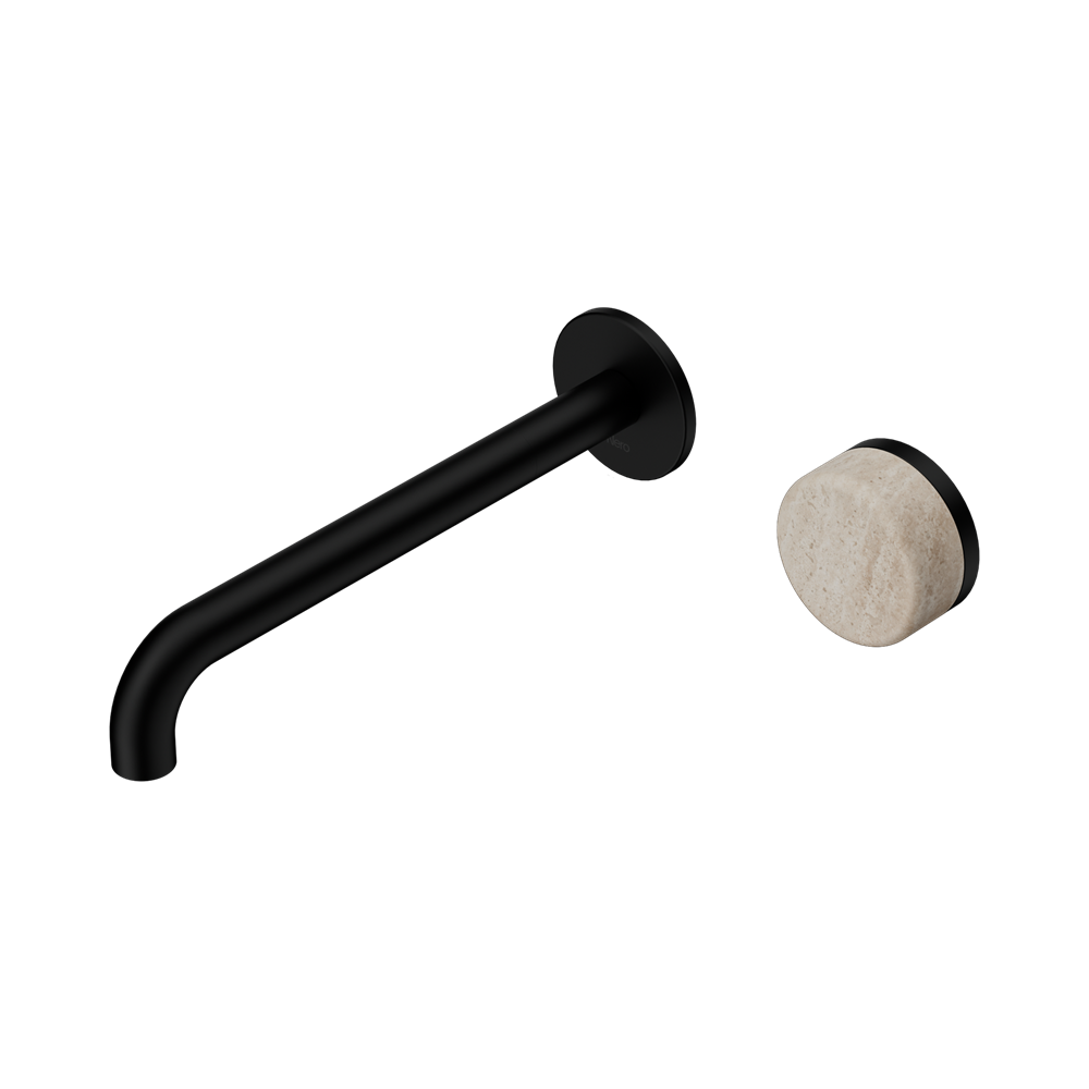 Nero Serenity Progressive Wall Basin Mixer Set 220mm Spout Trim Kit Only Rome Travertine Handle Matte Black 24E117MB
