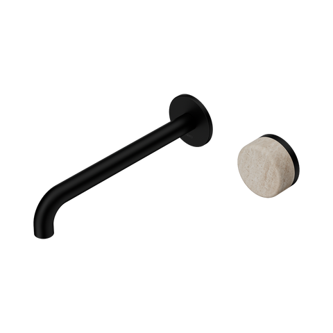 Nero Serenity Progressive Wall Basin Mixer Set 220mm Spout Trim Kit Only Rome Travertine Handle Matte Black 24E117MB