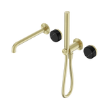 Nero Serenity Progressive Shower System 220mm Spout Slim Shower Trim Kit Only Marquina Black Handle Brushed Gold 24E121BG
