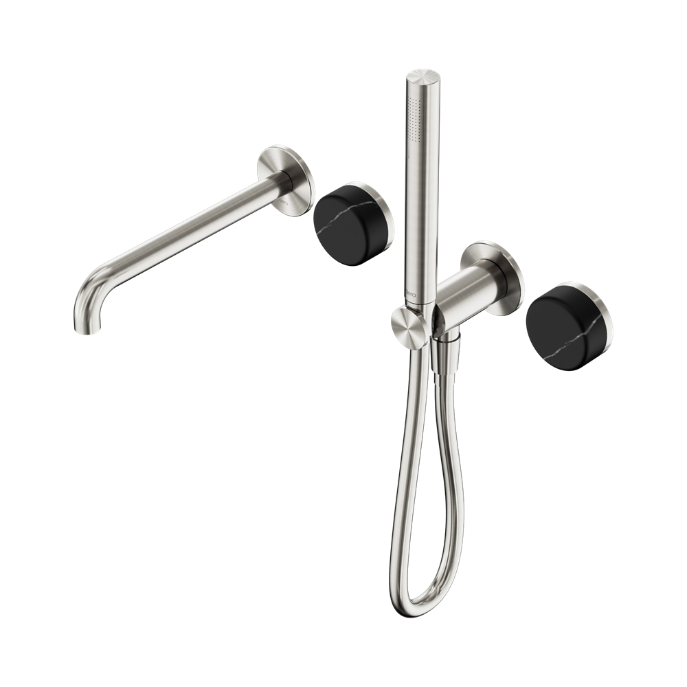 Nero Serenity Progressive Shower System 220mm Spout Slim Shower Trim Kit Only Marquina Black Handle Brushed Nickel 24E121BN