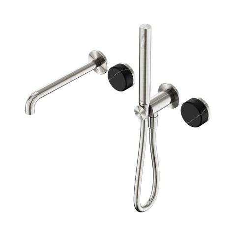 Nero Serenity Progressive Shower System 220mm Spout Slim Shower Trim Kit Only Marquina Black Handle Brushed Nickel 24E121BN
