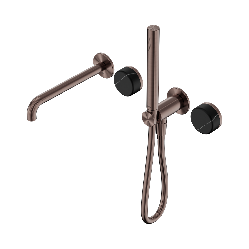 Nero Serenity Progressive Shower System 220mm Spout Slim Shower Trim Kit Only Marquina Black Handle Brushed Bronze 24E121BZ