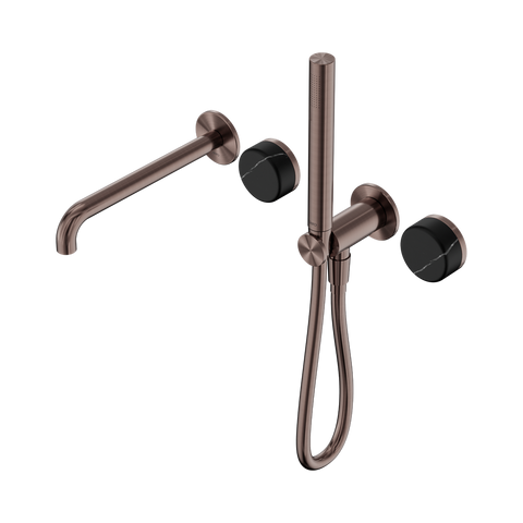 Nero Serenity Progressive Shower System 220mm Spout Slim Shower Trim Kit Only Marquina Black Handle Brushed Bronze 24E121BZ