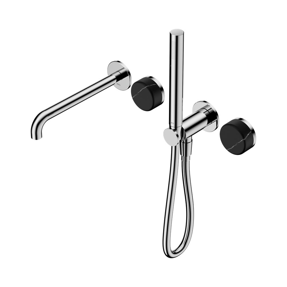 Nero Serenity Progressive Shower System 220mm Spout Slim Shower Trim Kit Only Marquina Black Handle Chrome 24E121CH