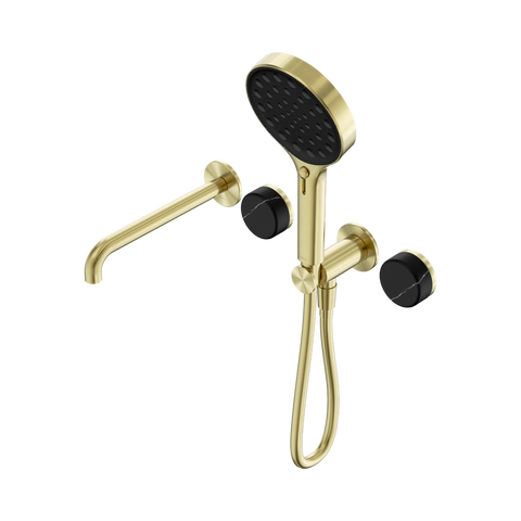 Nero Serenity Progressive Shower System 220mm Spout Serenity Shower Trim Kit Only Marquina Black Handle Brushed Gold 24E122BG